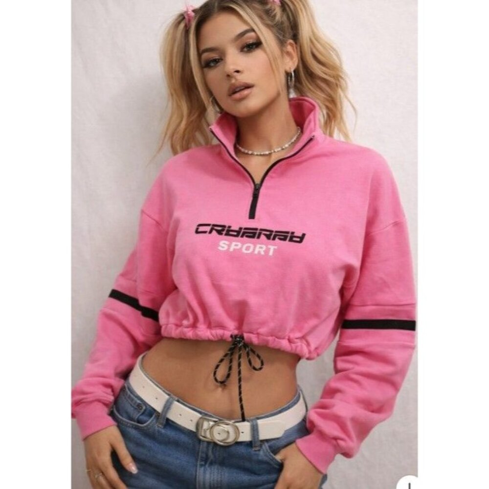 Cry Baby Y2K Crop 1/4 Zip Pullover Sport Mall Girl Top Bratz Barbie Girly Pop